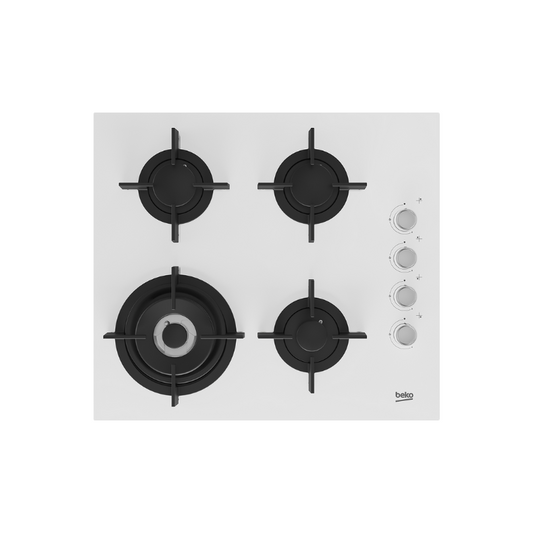 Beko Built-In Gas Hob 3 Burners & 1 Wok Burner 60cm White HILW64122SW