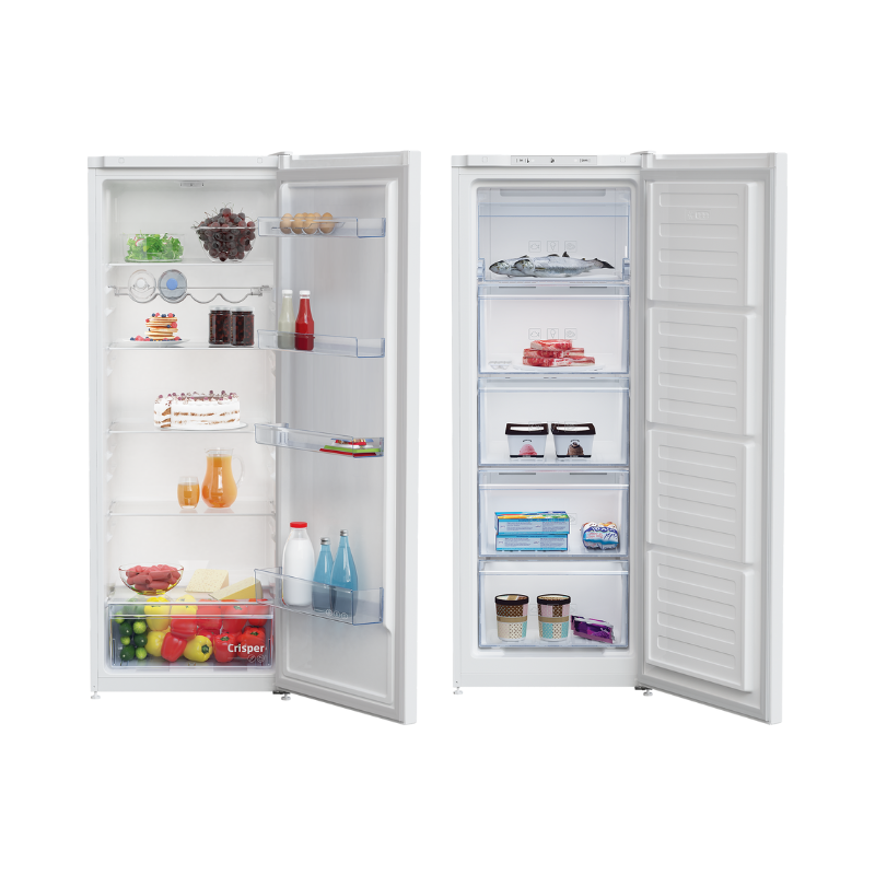 Beko Larder Fridge & Freezer Set White 145cm LSG4545W & RFNM200E40WN