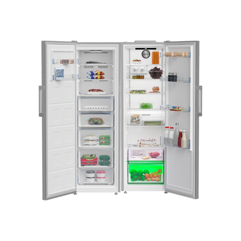 Beko Larder Fridge & Freezer Set No Frost Stainless Steel 186cm B3RMFNE314XB & B3RMLNE444HXB