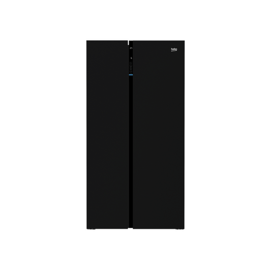 Beko Freestanding American Fridge Freezer in Black Glass GN163140ZGBN